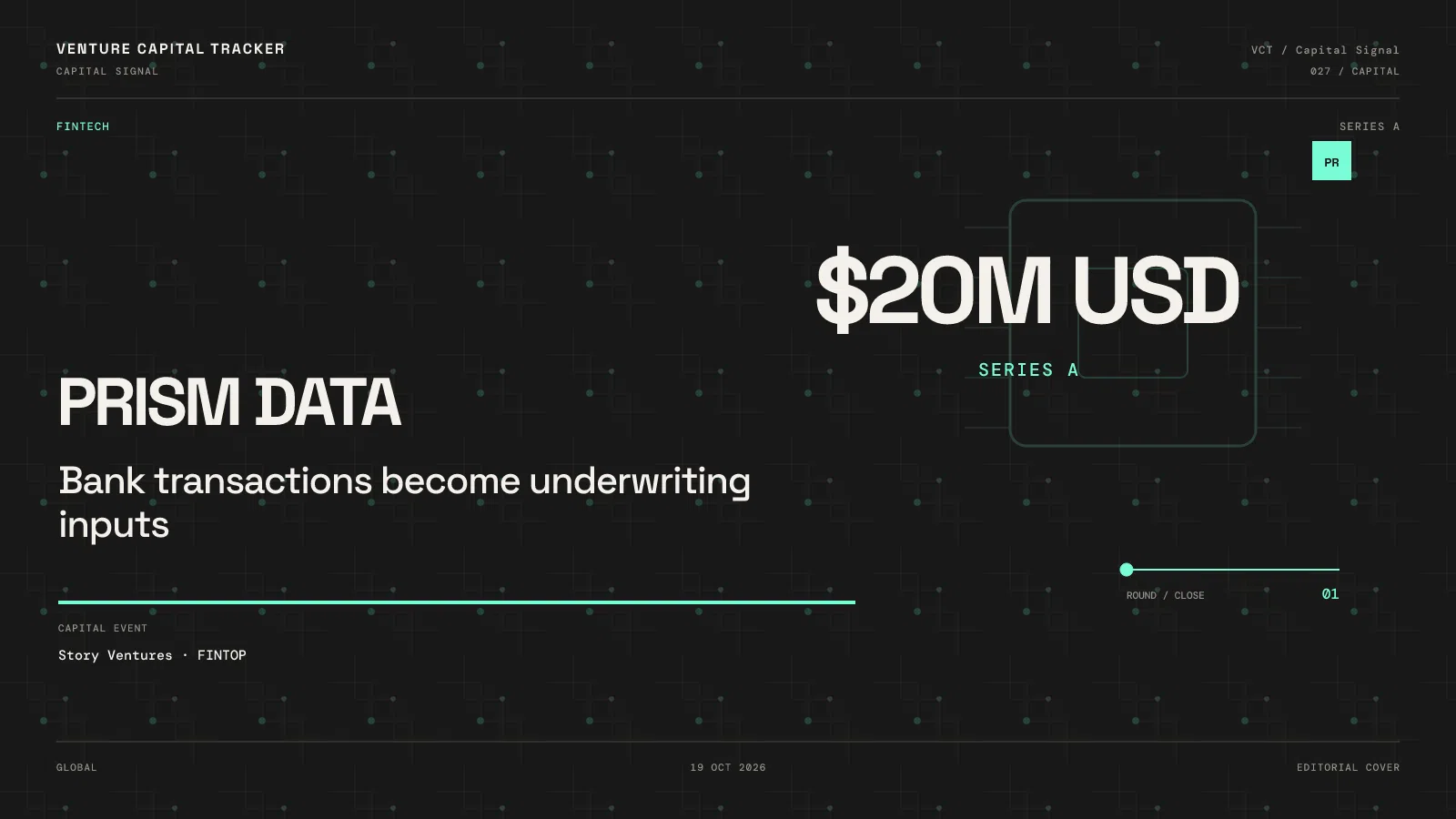 Prism Data $20M Series A cover, announced October 19, 2026.