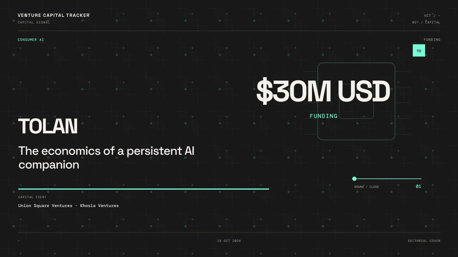 Tolan $30M funding cover, announced October 19, 2026.