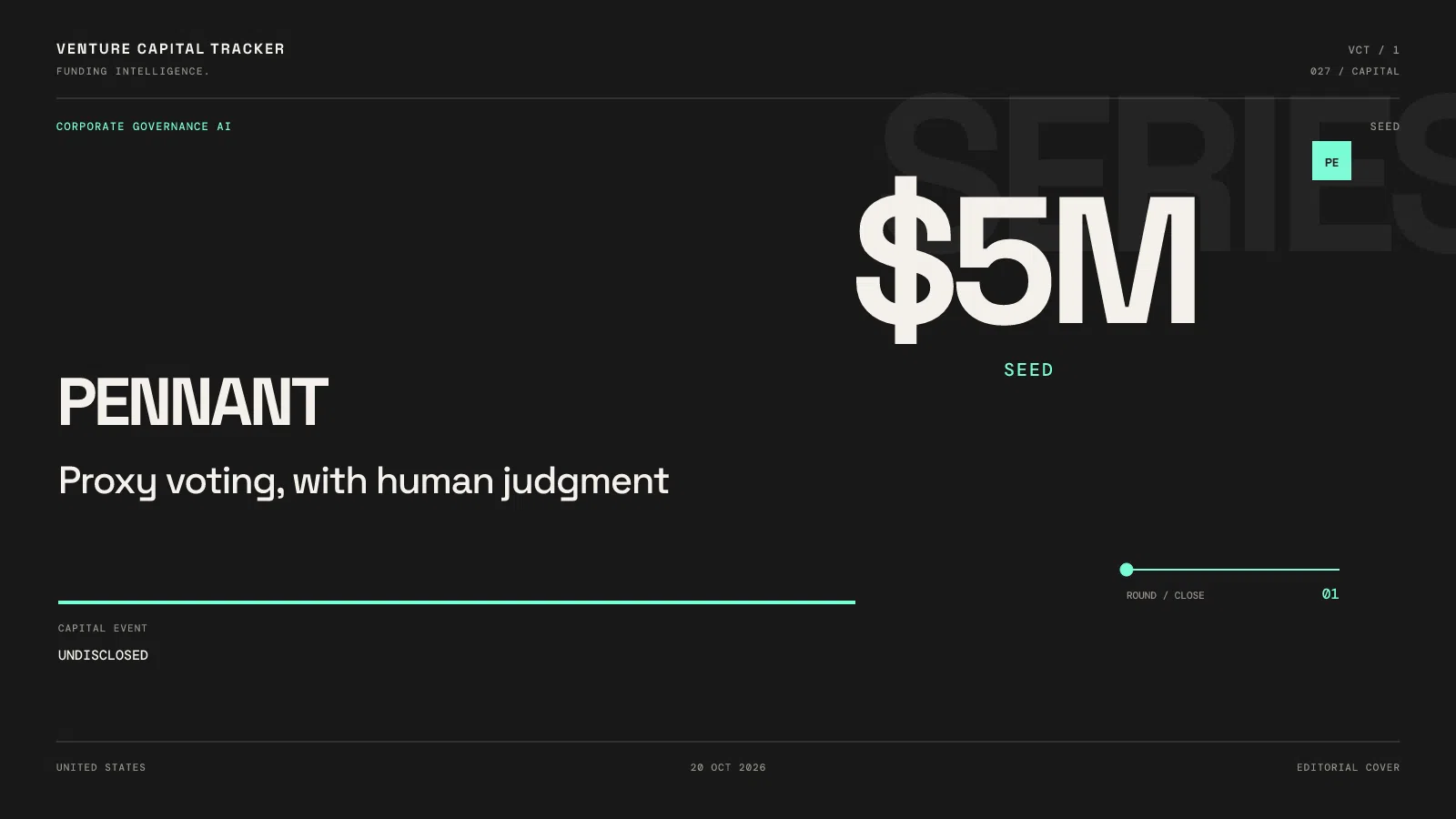 Pennant $5M seed funding cover with the headline Proxy voting, with human judgment.