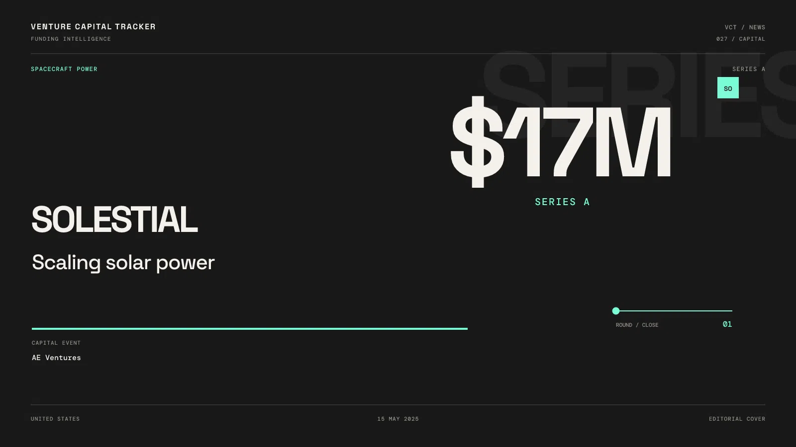 Solestial $17M Series A, announced May 15, 2025.
