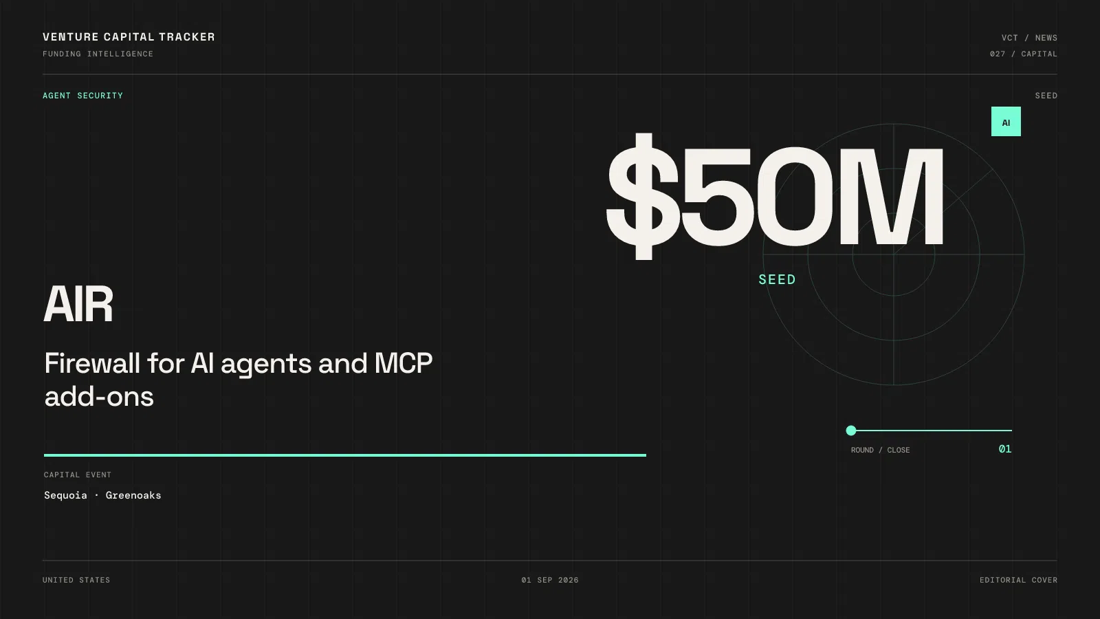 Cover for AIR $50M Seed — Sequoia and Greenoaks agent firewall