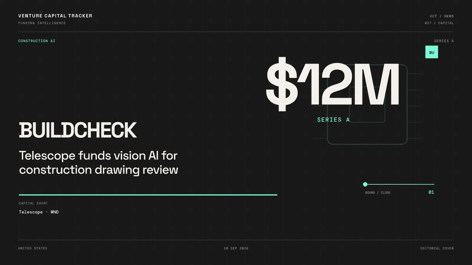 Cover for Buildcheck $12M Series A — Telescope, construction drawing AI