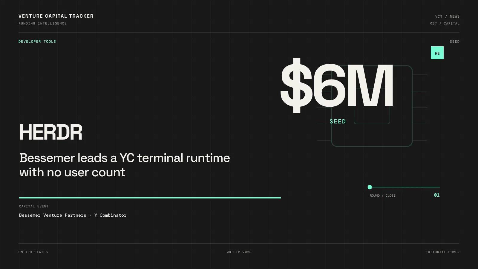 Cover for Herdr $6M seed led by Bessemer — YC terminal runtime