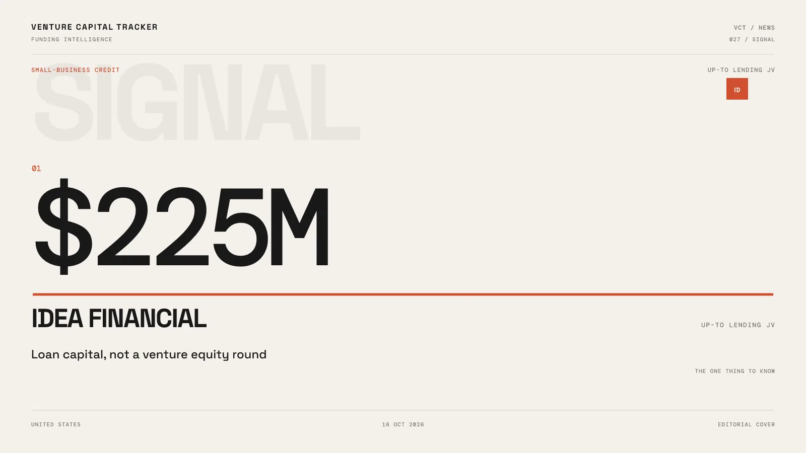 Idea Financial: up to $225M in lending joint venture capacity, not venture equity.