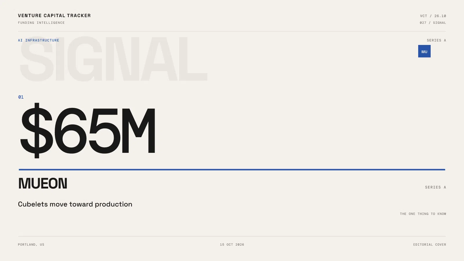 Mueon — 65 million dollars Series A financing announced October 15, 2026