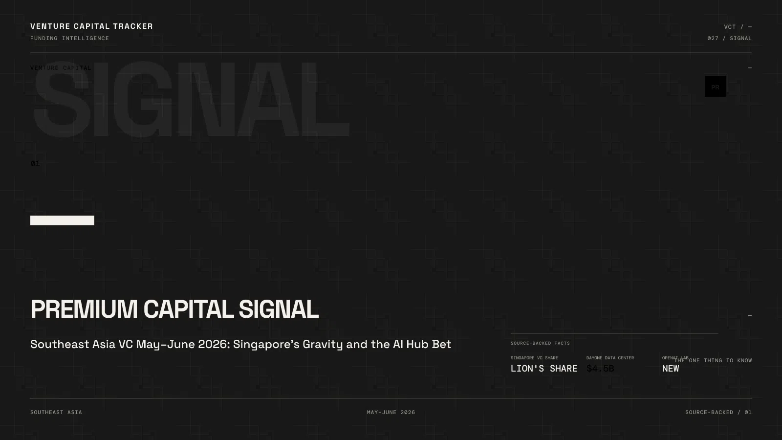 Southeast Asia VC May–June 2026: Singapore's Gravity and the AI Hub Bet
